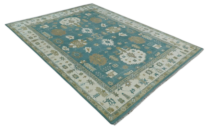 Custom Made Hand Knotted Blue, Ivory and Beige Traditional Oushak Wool Rug - The Rug Decor