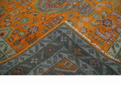 Custom Made Hand Knotted Carrot Red and Silver Oriental Traditional Wool Area Rug | TRDCP1616 - The Rug Decor