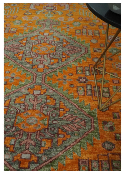 Custom Made Hand Knotted Carrot Red and Silver Oriental Traditional Wool Area Rug | TRDCP1616 - The Rug Decor