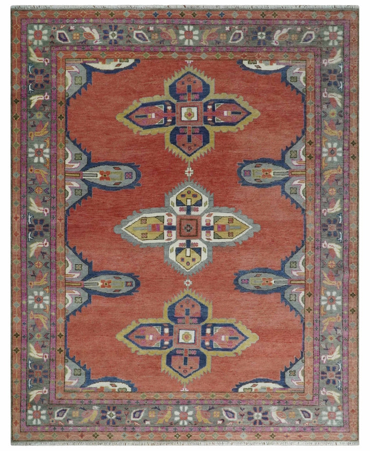Custom Made Hand Knotted Dark Peach and Silver Traditional Wool Rug - The Rug Decor
