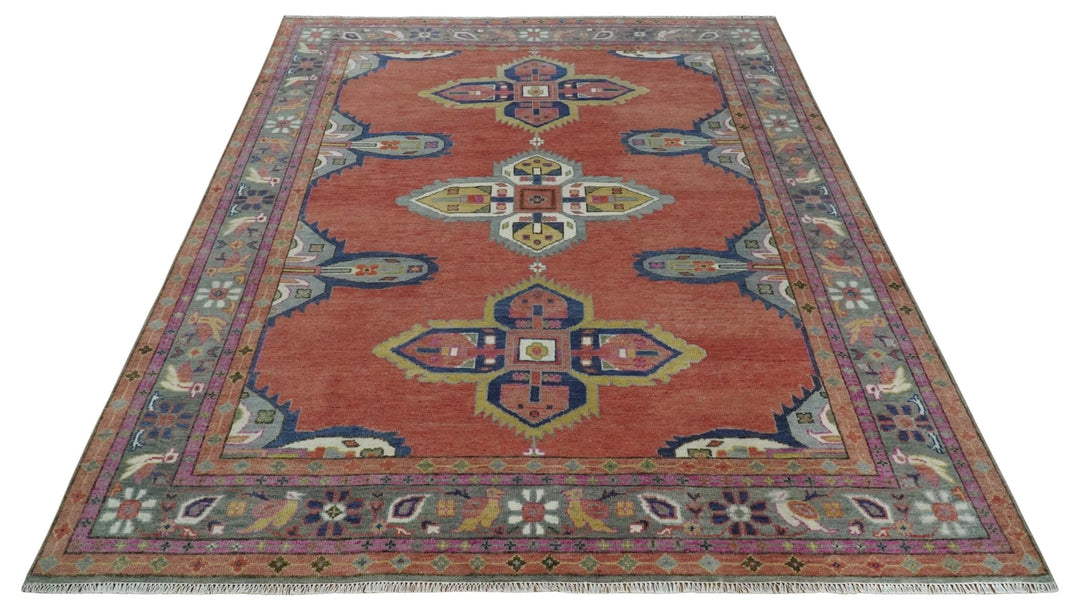 Custom Made Hand Knotted Dark Peach and Silver Traditional Wool Rug - The Rug Decor
