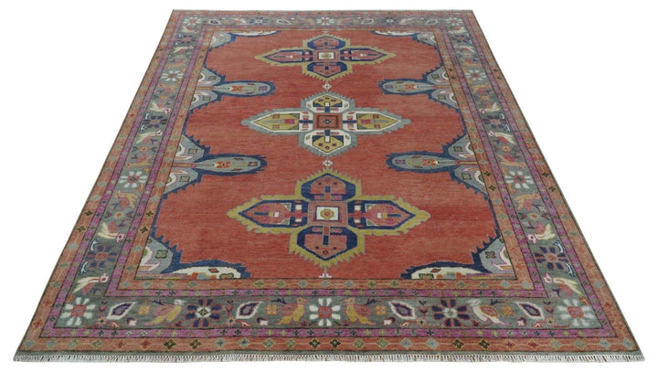 Custom Made Hand Knotted Dark Peach and Silver Traditional Wool Rug - The Rug Decor