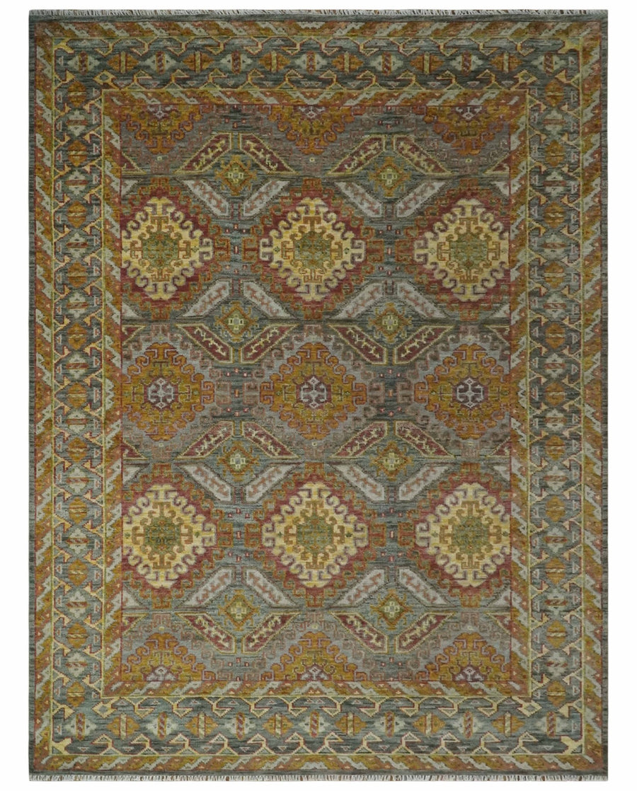Custom Made Hand Knotted Gold and Gray Multi Size Oriental Traditional Wool Area Rug - The Rug Decor