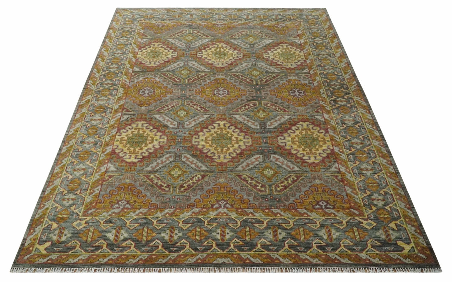 Custom Made Hand Knotted Gold and Gray Multi Size Oriental Traditional Wool Area Rug - The Rug Decor