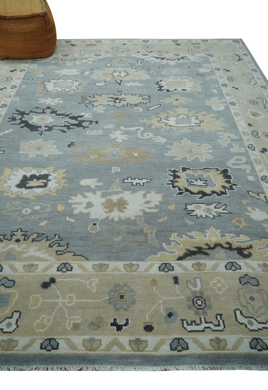 Custom Made Hand Knotted Gray and Beige Traditional Oushak Wool Area Rug - The Rug Decor