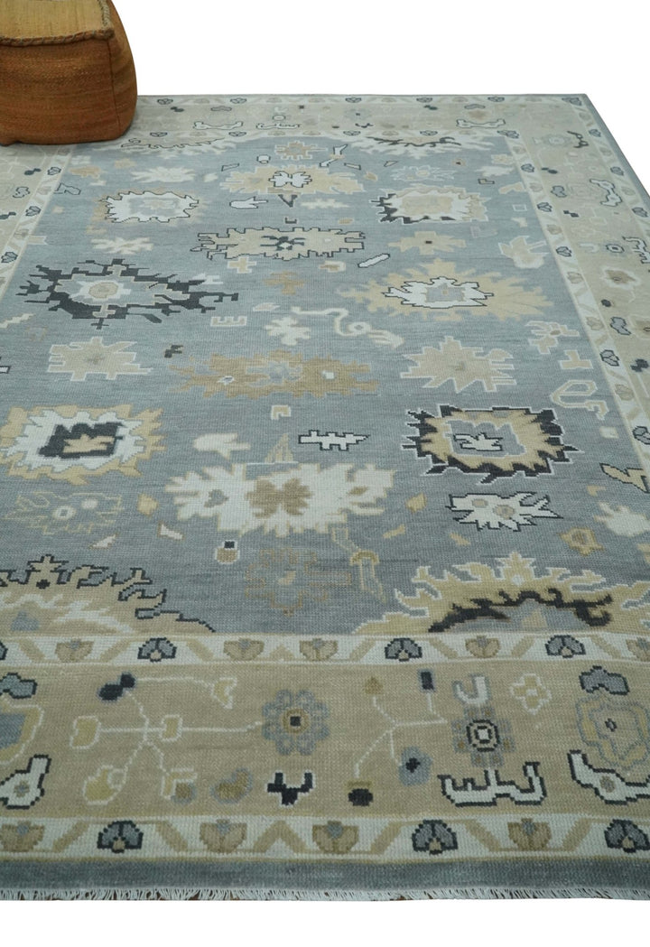 Custom Made Hand Knotted Gray and Beige Traditional Oushak Wool Area Rug - The Rug Decor