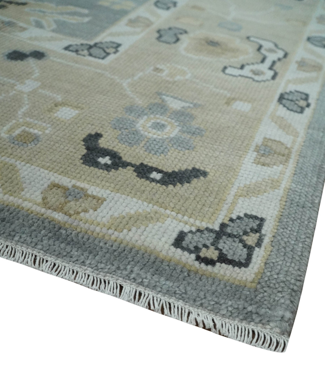 Custom Made Hand Knotted Gray and Beige Traditional Oushak Wool Area Rug - The Rug Decor