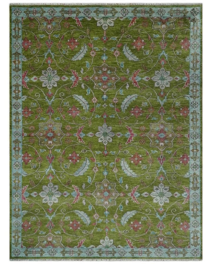 Custom Made Hand Knotted Green, Silver and Maroon Traditional Wool Area Rug - The Rug Decor