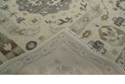 Custom Made Hand Knotted Ivory and Charcoal Medallion Pattern Wool Area Rug - The Rug Decor