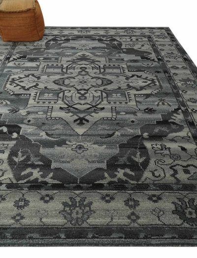 Custom Made Hand Knotted Ivory and Charcoal Traditional Wool Area Rug - The Rug Decor