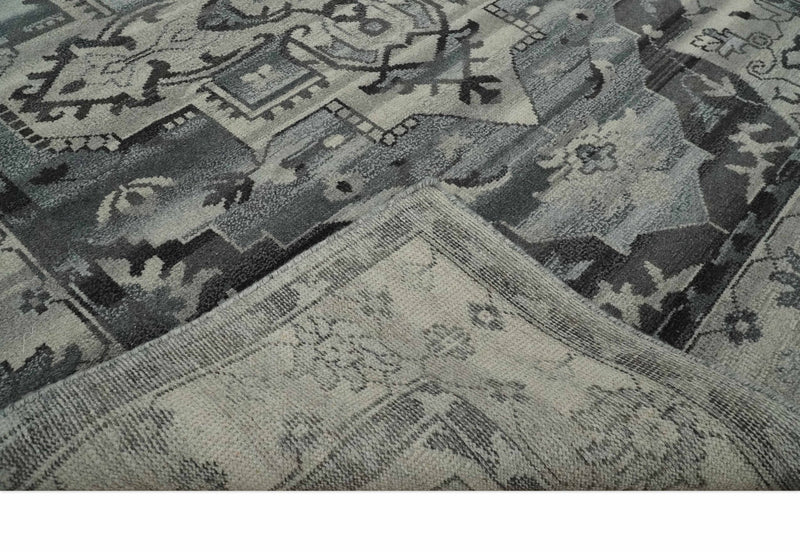 Custom Made Hand Knotted Ivory and Charcoal Traditional Wool Area Rug - The Rug Decor