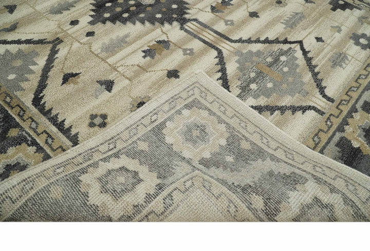 Custom Made Hand Knotted Ivory, Charcoal and Beige Traditional Wool Area Rug - The Rug Decor