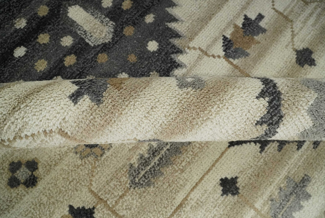 Custom Made Hand Knotted Ivory, Charcoal and Beige Traditional Wool Area Rug - The Rug Decor