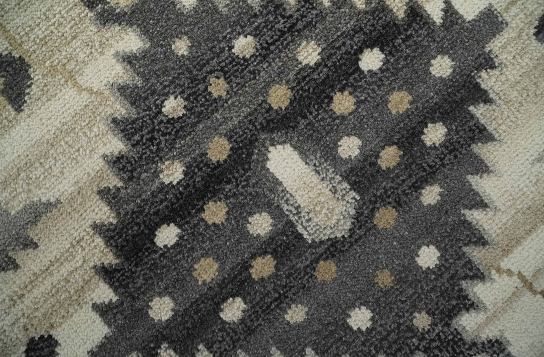 Custom Made Hand Knotted Ivory, Charcoal and Beige Traditional Wool Area Rug - The Rug Decor