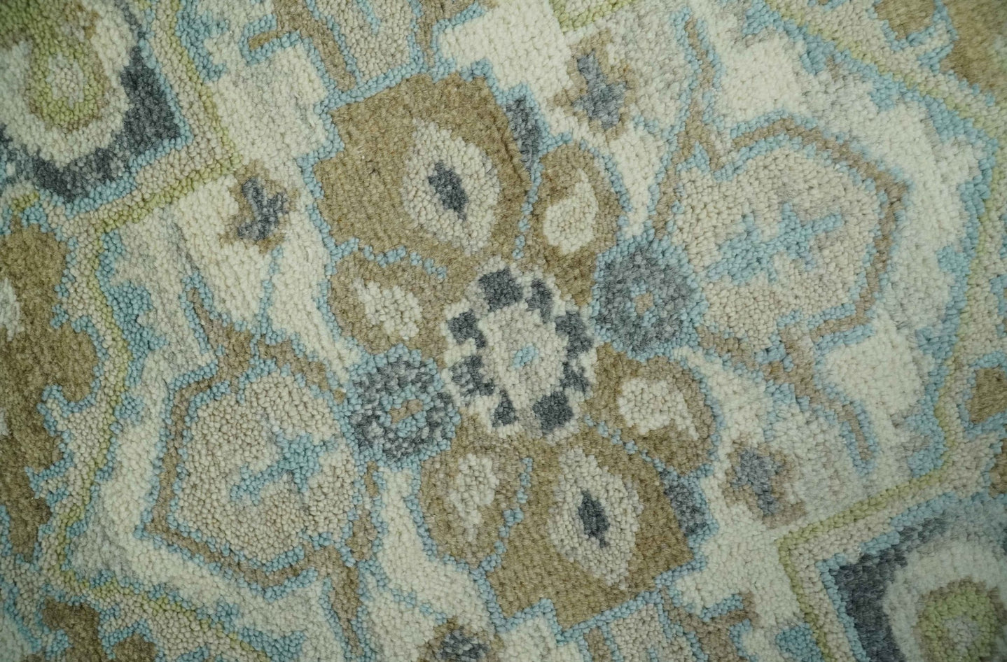Custom Made Hand Knotted Ivory, Olive and Light Blue Traditional Wool Area Rug - The Rug Decor