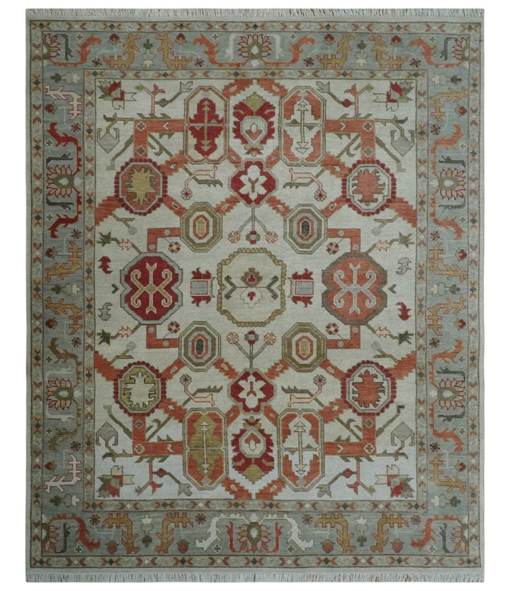 Custom Made Hand Knotted Ivory, Silver and Rust Traditional Wool Area Rug - The Rug Decor