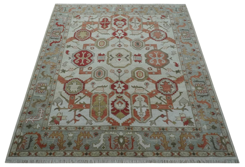 Custom Made Hand Knotted Ivory, Silver and Rust Traditional Wool Area Rug - The Rug Decor