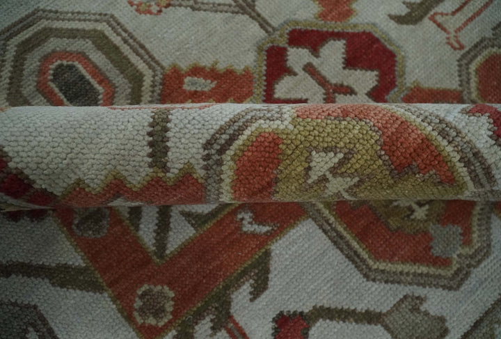 Custom Made Hand Knotted Ivory, Silver and Rust Traditional Wool Area Rug - The Rug Decor