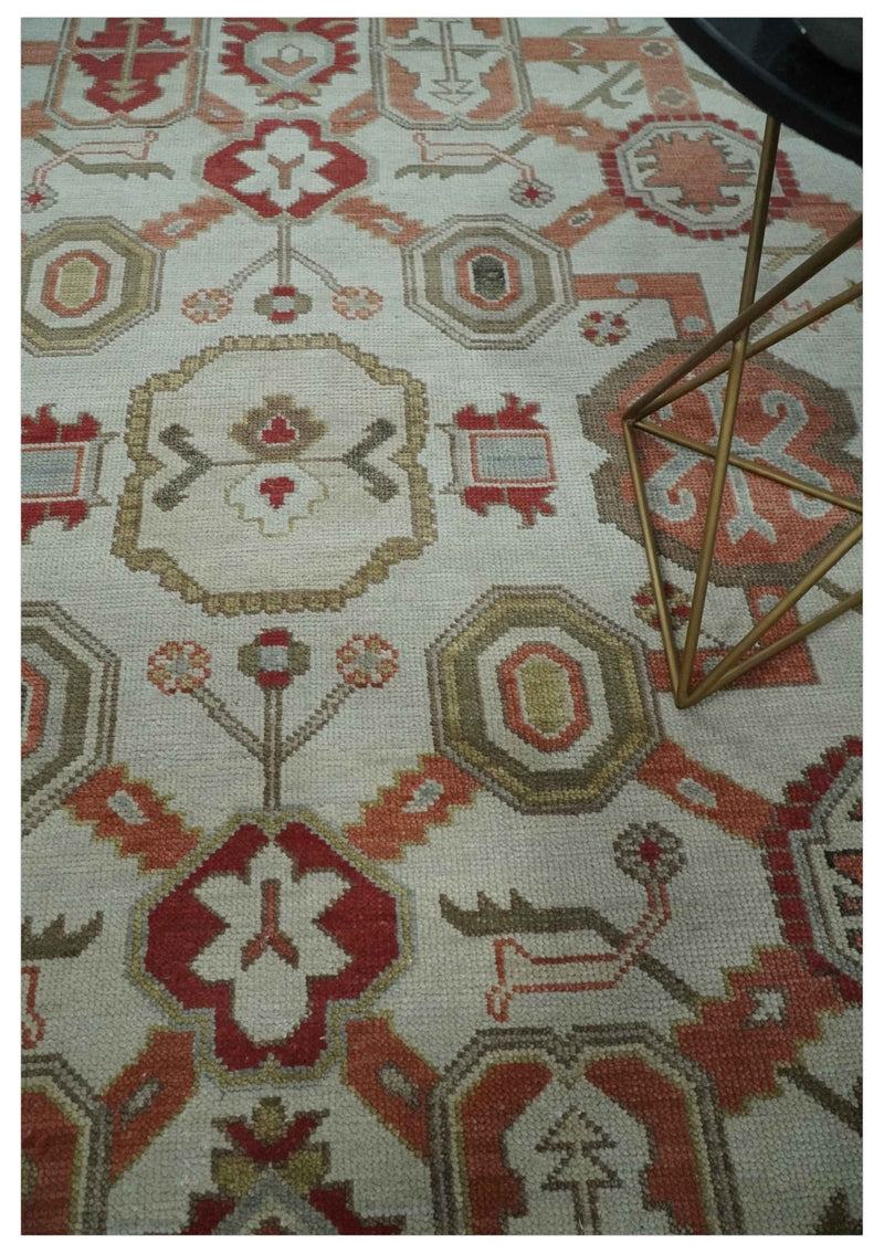 Custom Made Hand Knotted Ivory, Silver and Rust Traditional Wool Area Rug - The Rug Decor