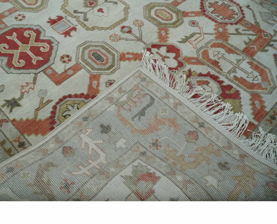 Custom Made Hand Knotted Ivory, Silver and Rust Traditional Wool Area Rug - The Rug Decor