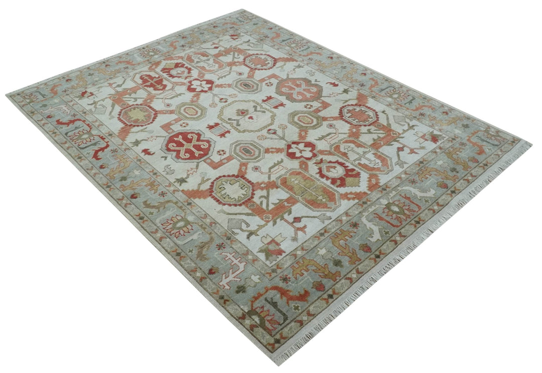 Custom Made Hand Knotted Ivory, Silver and Rust Traditional Wool Area Rug - The Rug Decor
