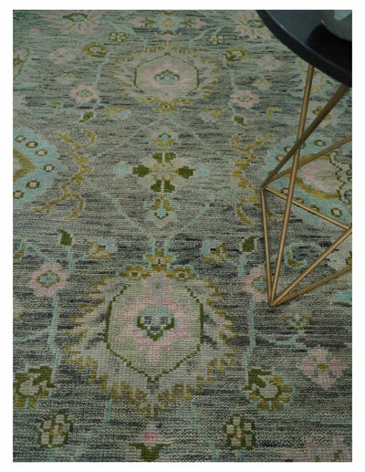 Custom Made Hand Knotted Moss Green Gray and Green Oriental Oushak Multi Size Traditional Wool Area Rug - The Rug Decor