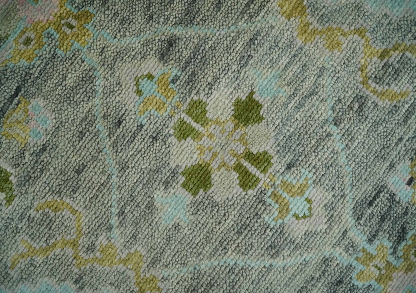 Custom Made Hand Knotted Moss Green Gray and Green Oriental Oushak Multi Size Traditional Wool Area Rug - The Rug Decor