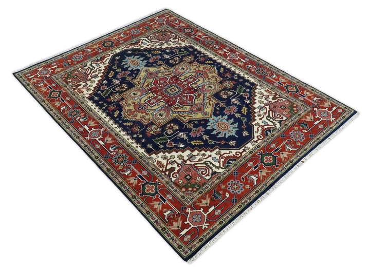 Custom Made Hand Knotted Multi Size Large Olive, Blue, Ivory and Rust Traditional Wool Rug - The Rug Decor