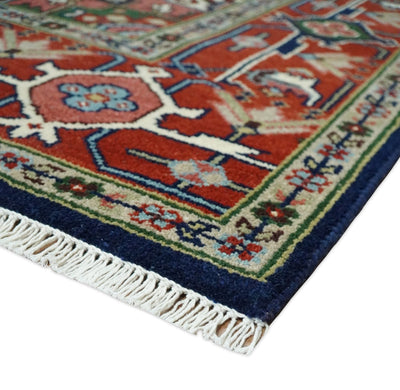 Custom Made Hand Knotted Multi Size Large Olive, Blue, Ivory and Rust Traditional Wool Rug - The Rug Decor
