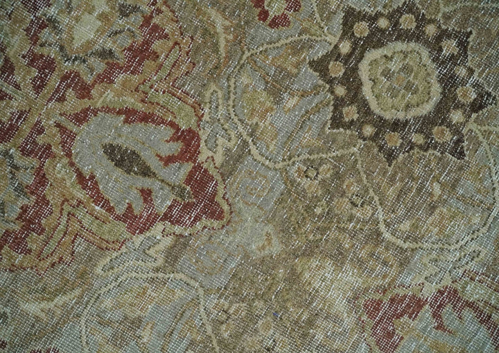 Custom Made Hand Knotted Olive and Rust Distressed Traditional Antique Look Wool Rug - The Rug Decor