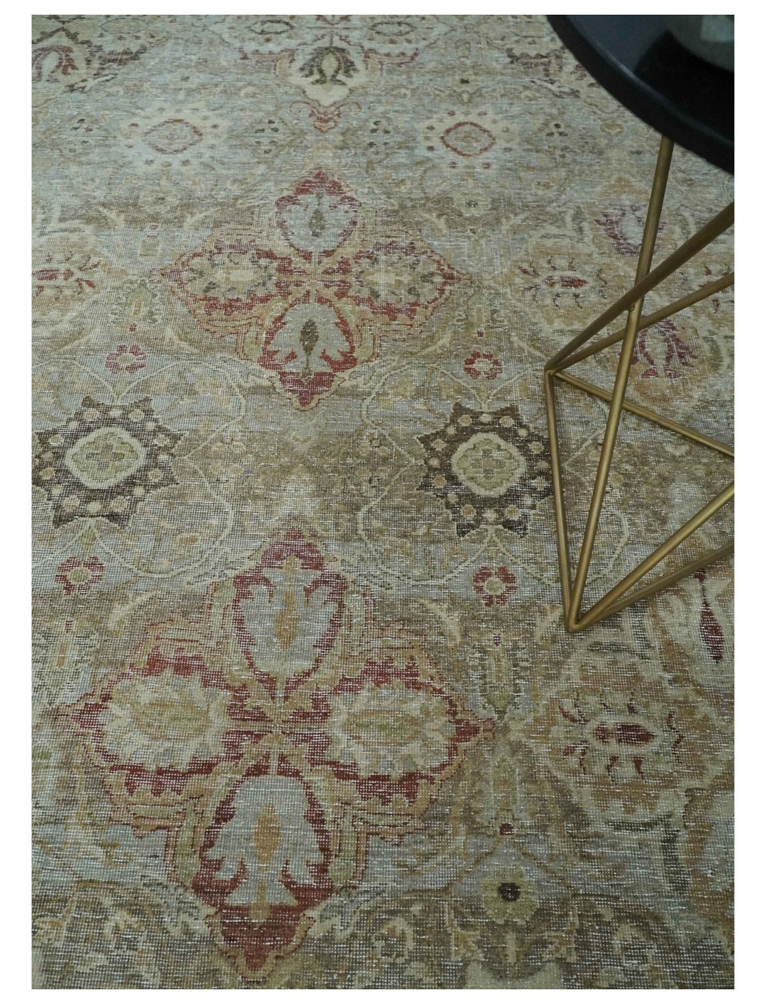 Custom Made Hand Knotted Olive and Rust Distressed Traditional Antique Look Wool Rug - The Rug Decor