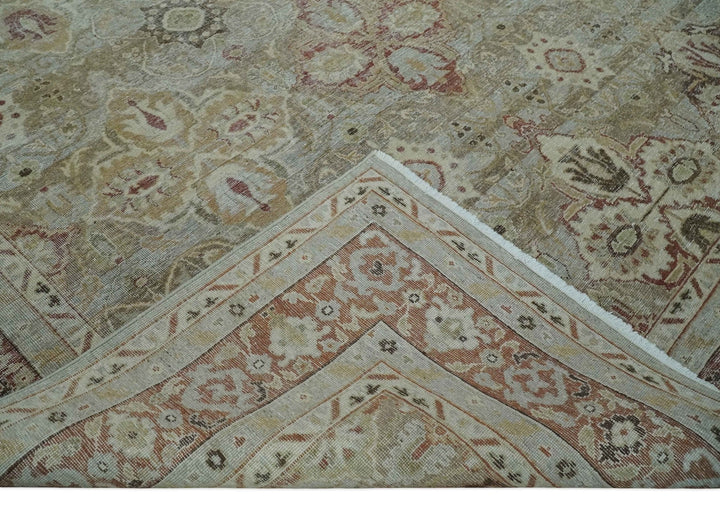 Custom Made Hand Knotted Olive and Rust Distressed Traditional Antique Look Wool Rug - The Rug Decor