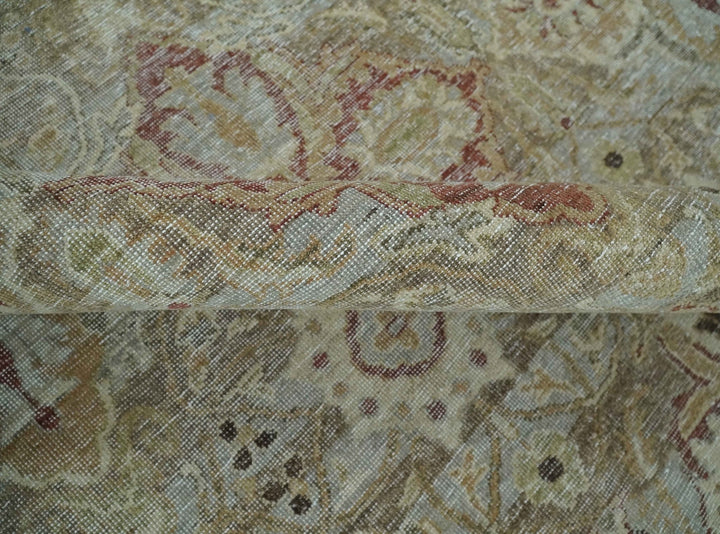 Custom Made Hand Knotted Olive and Rust Distressed Traditional Antique Look Wool Rug - The Rug Decor