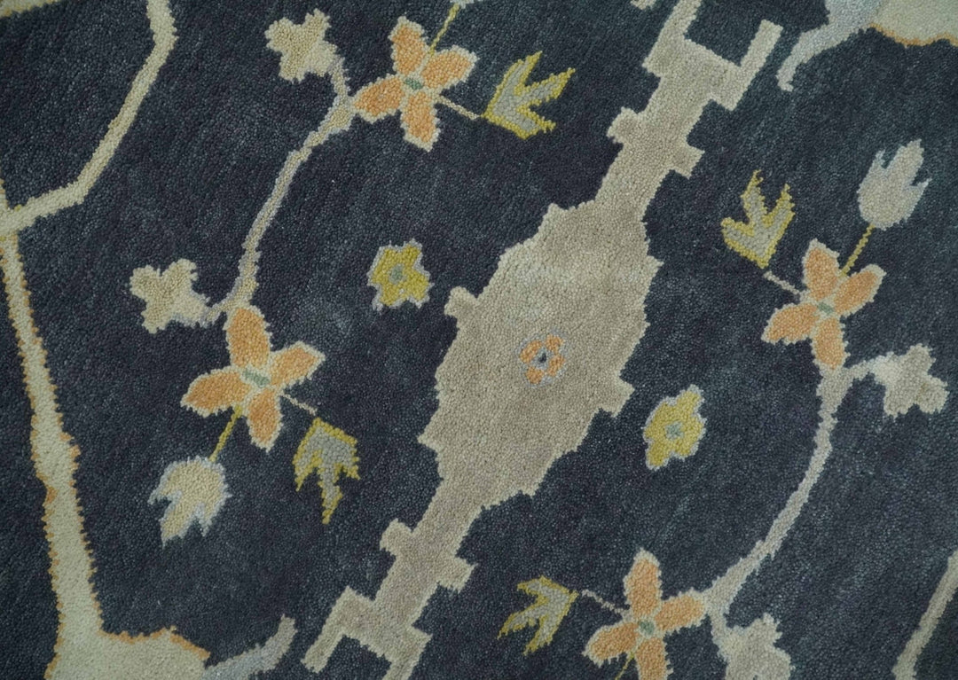 Custom Made Hand Knotted Oriental Oushak Charcoal, Ivory and Olive Wool Area Rug - The Rug Decor