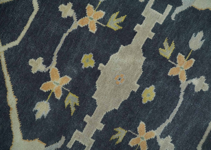 Custom Made Hand Knotted Oriental Oushak Charcoal, Ivory and Olive Wool Area Rug - The Rug Decor