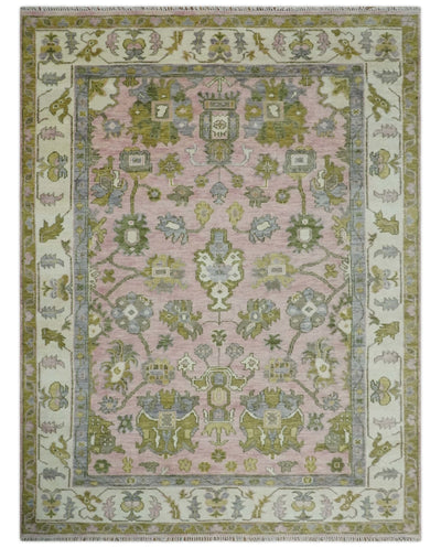 Custom Made Hand Knotted Peach, Ivory and Olive Traditional Style Wool Area Rug - The Rug Decor