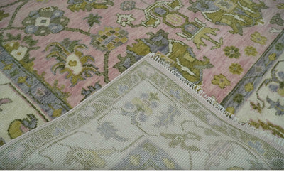 Custom Made Hand Knotted Peach, Ivory and Olive Traditional Style Wool Area Rug - The Rug Decor