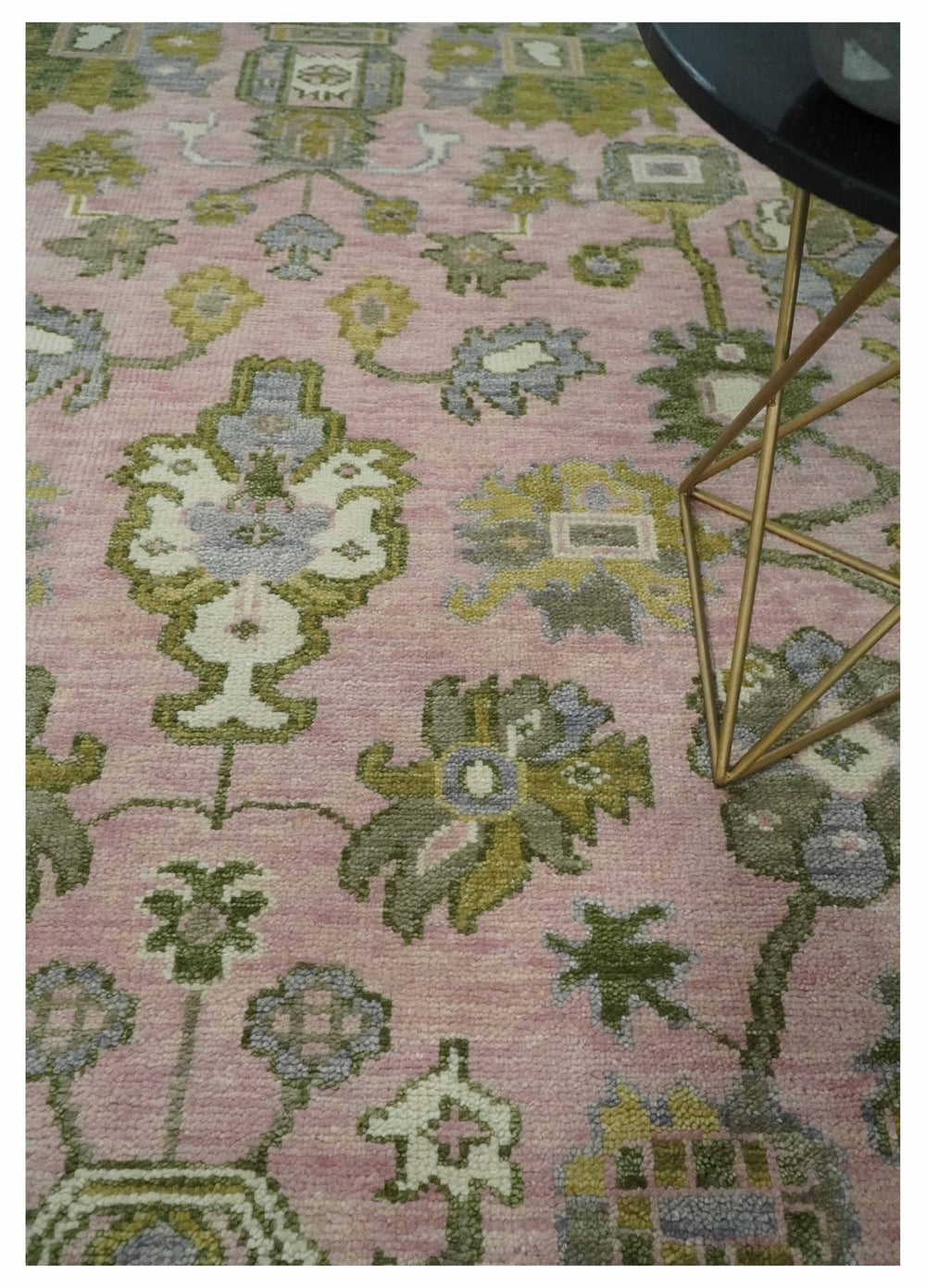 Custom Made Hand Knotted Peach, Ivory and Olive Traditional Style Wool Area Rug - The Rug Decor
