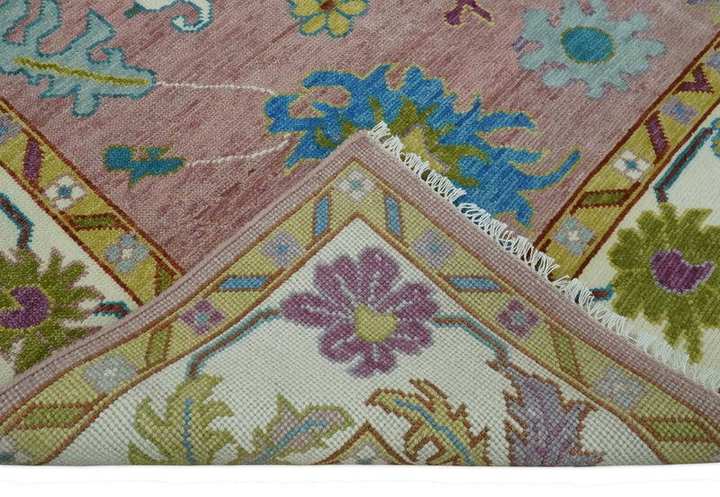 Custom Made Hand Knotted Pink and Ivory Colorful Oushak Rug - The Rug Decor