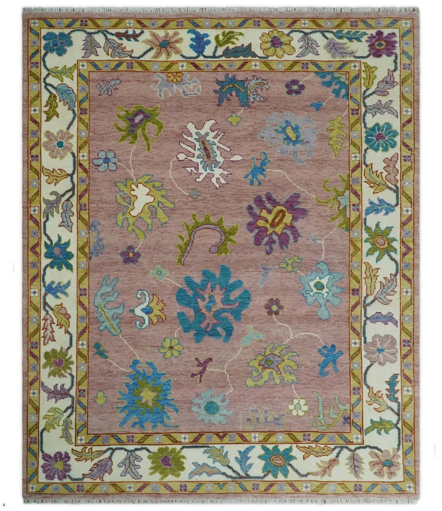 Custom Made Hand Knotted Pink and Ivory Colorful Oushak Rug - The Rug Decor
