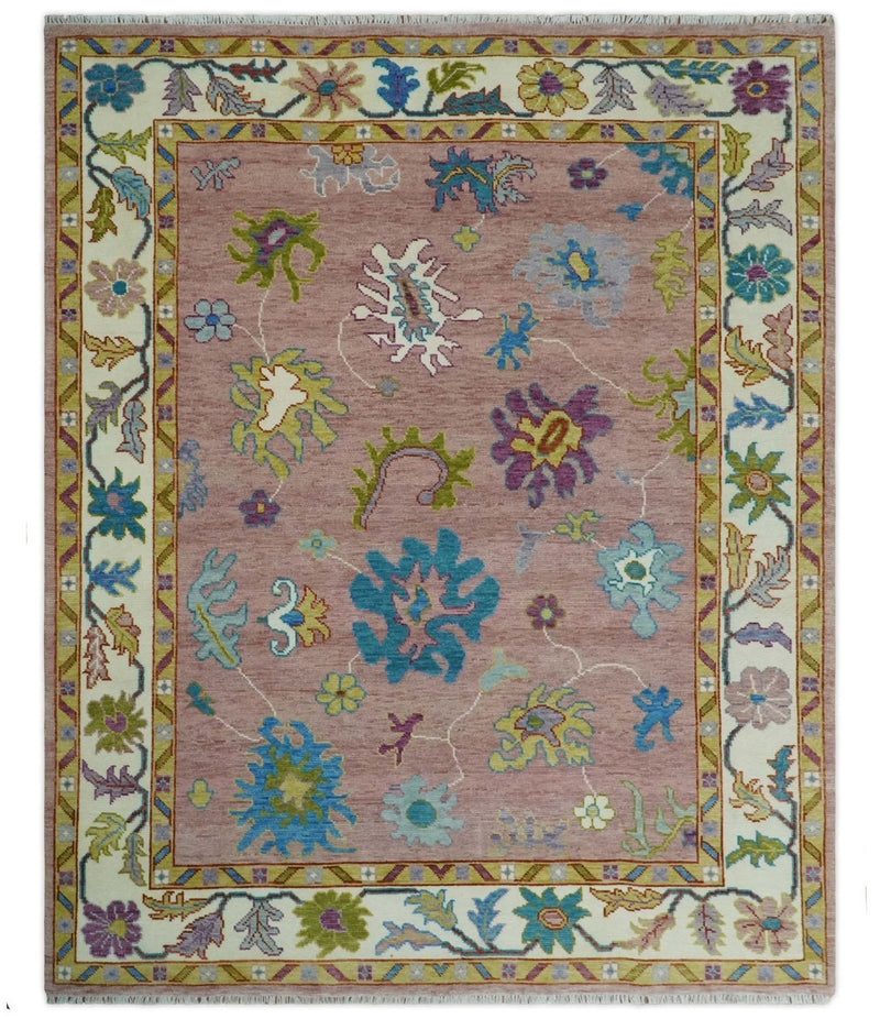 Custom Made Hand Knotted Pink and Ivory Colorful Oushak Rug - The Rug Decor