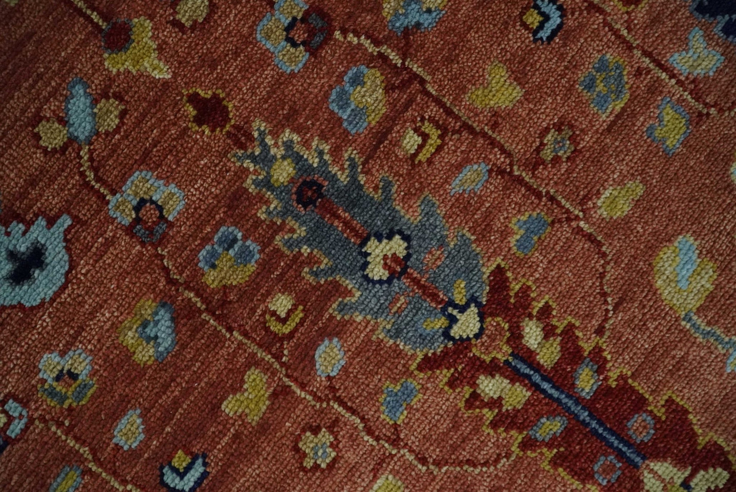 custom Made Hand Knotted Rust and Beige Traditional Turkish Knot Oushak Wool Rug - The Rug Decor