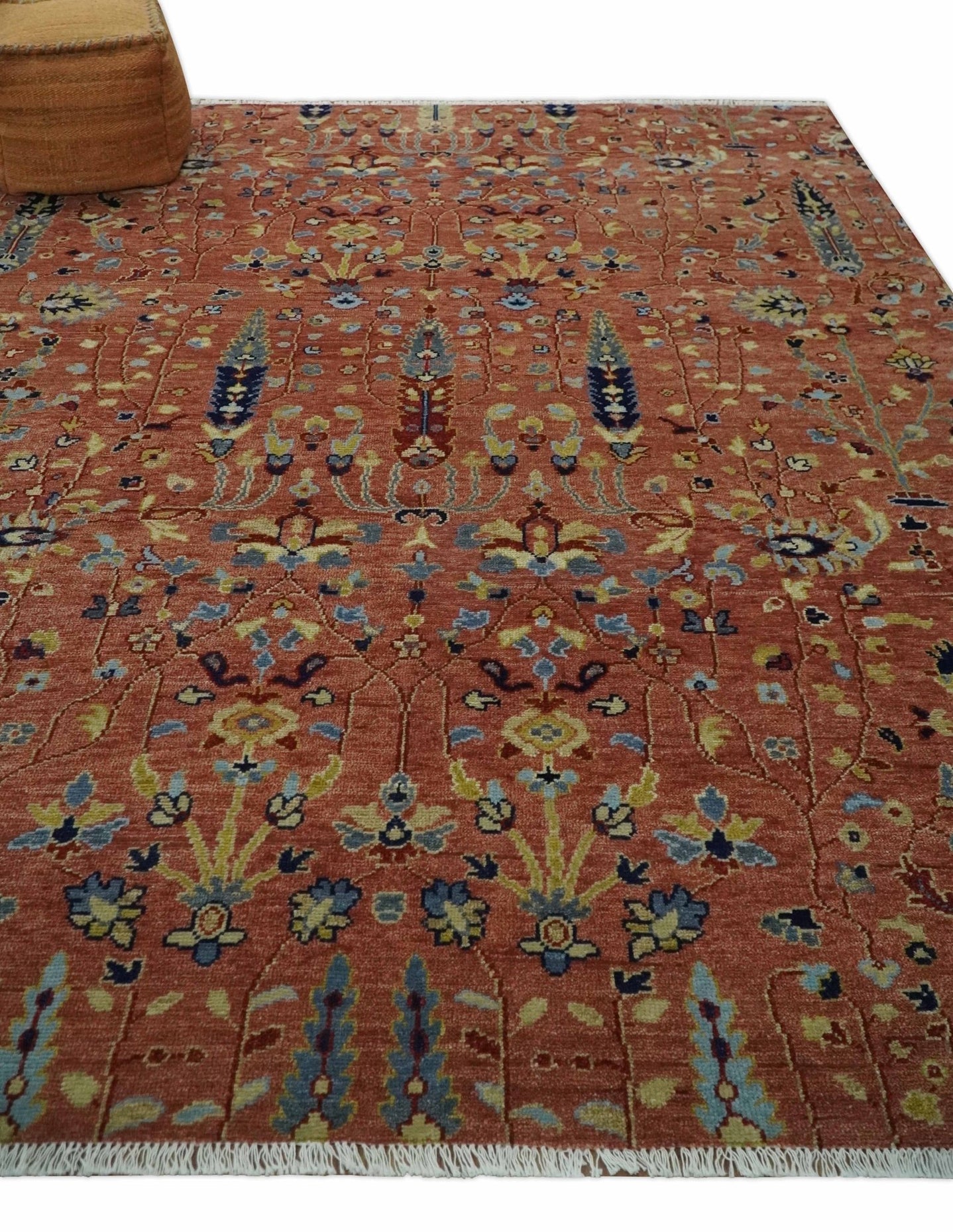 custom Made Hand Knotted Rust and Beige Traditional Turkish Knot Oushak Wool Rug - The Rug Decor