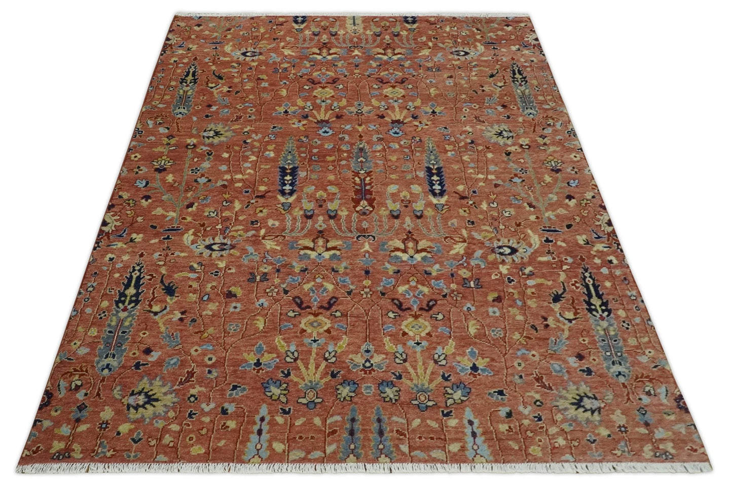 custom Made Hand Knotted Rust and Beige Traditional Turkish Knot Oushak Wool Rug - The Rug Decor
