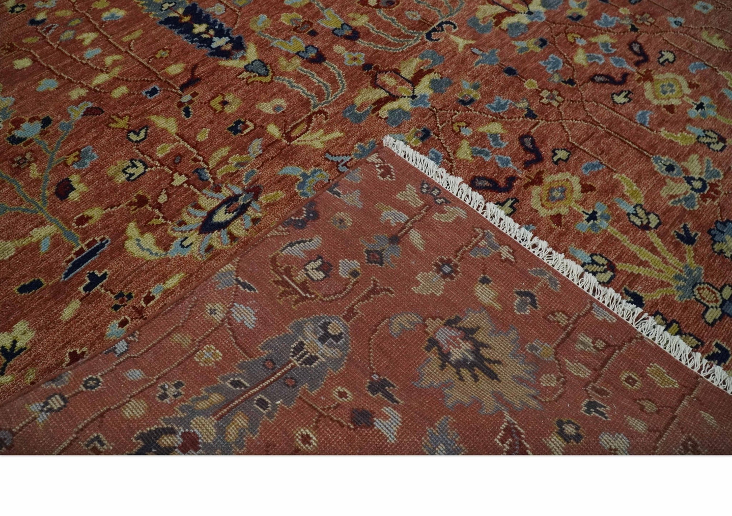 custom Made Hand Knotted Rust and Beige Traditional Turkish Knot Oushak Wool Rug - The Rug Decor