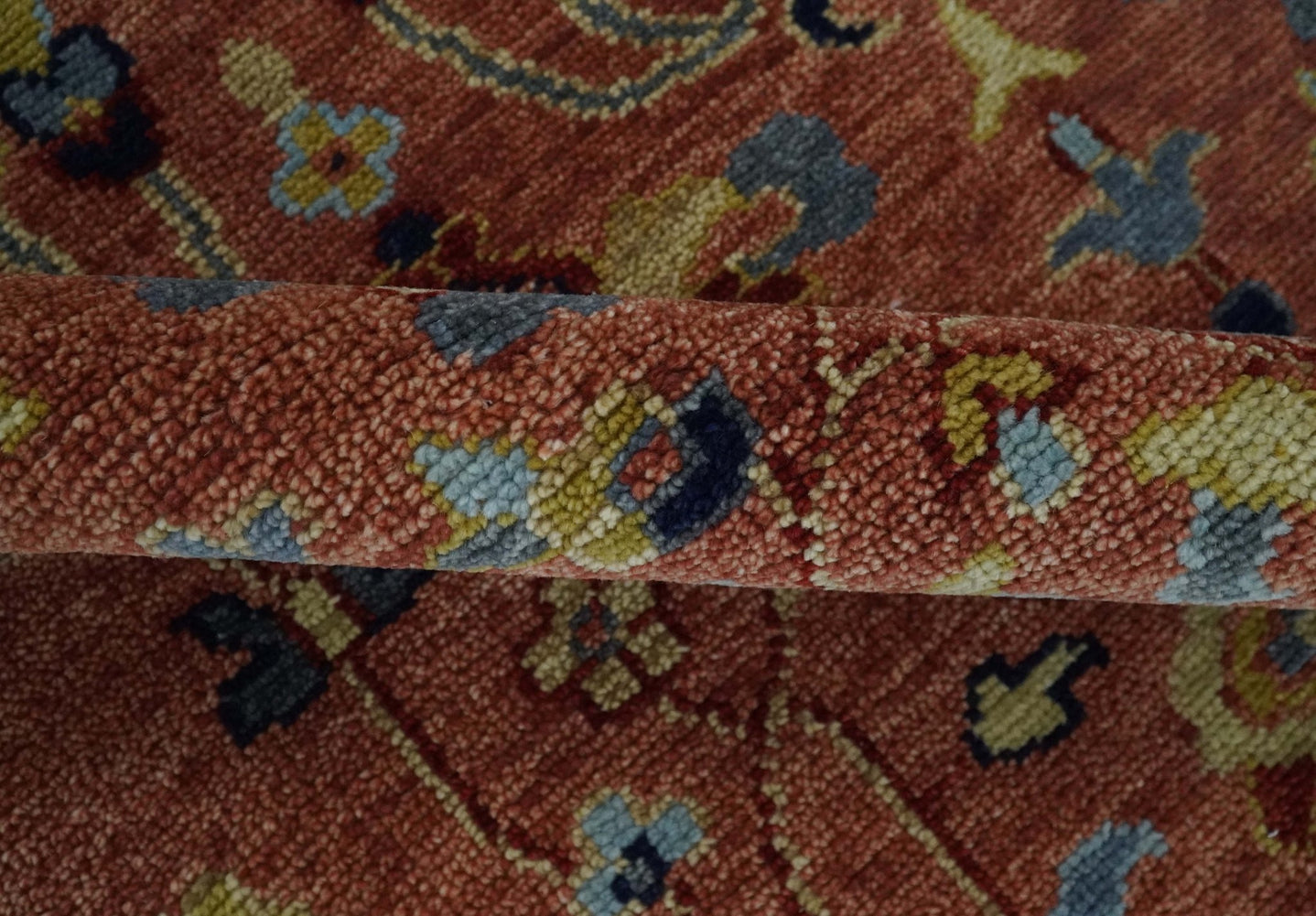 custom Made Hand Knotted Rust and Beige Traditional Turkish Knot Oushak Wool Rug - The Rug Decor