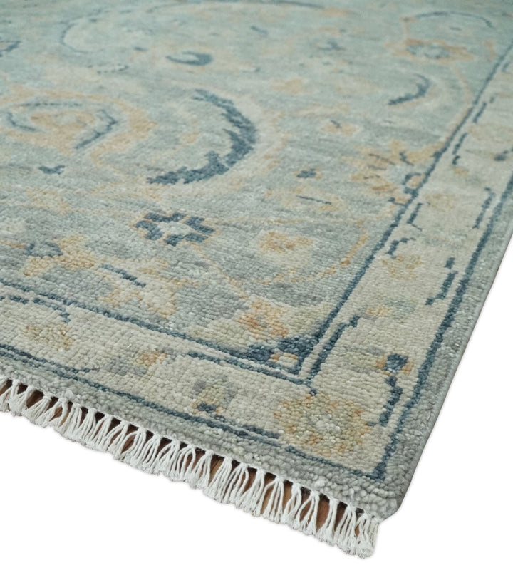 Custom Made Hand Knotted Silver and Blue Traditional Oushak Wool Rug - The Rug Decor