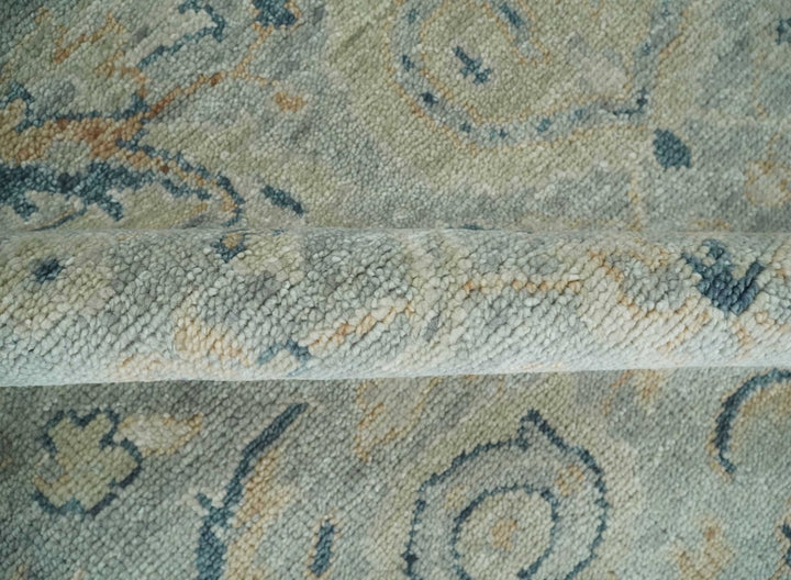 Custom Made Hand Knotted Silver and Blue Traditional Oushak Wool Rug - The Rug Decor