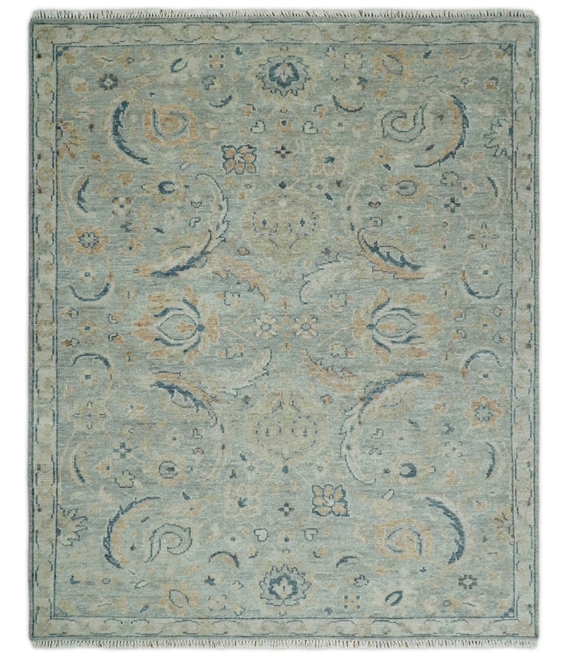 Custom Made Hand Knotted Silver and Blue Traditional Oushak Wool Rug - The Rug Decor