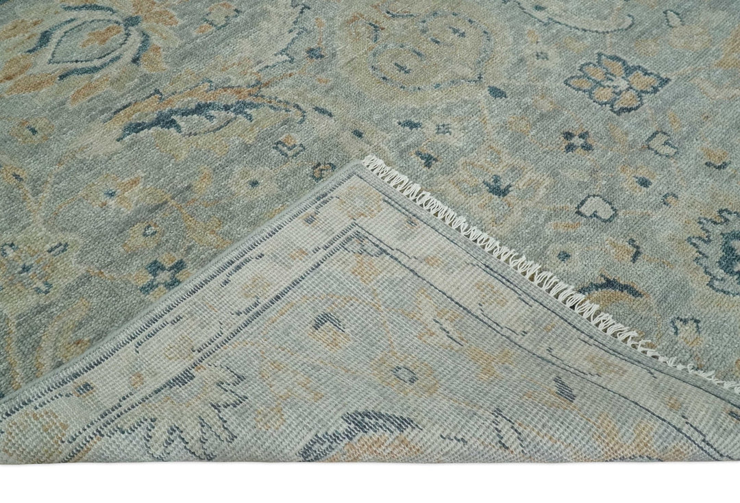 Custom Made Hand Knotted Silver and Blue Traditional Oushak Wool Rug - The Rug Decor